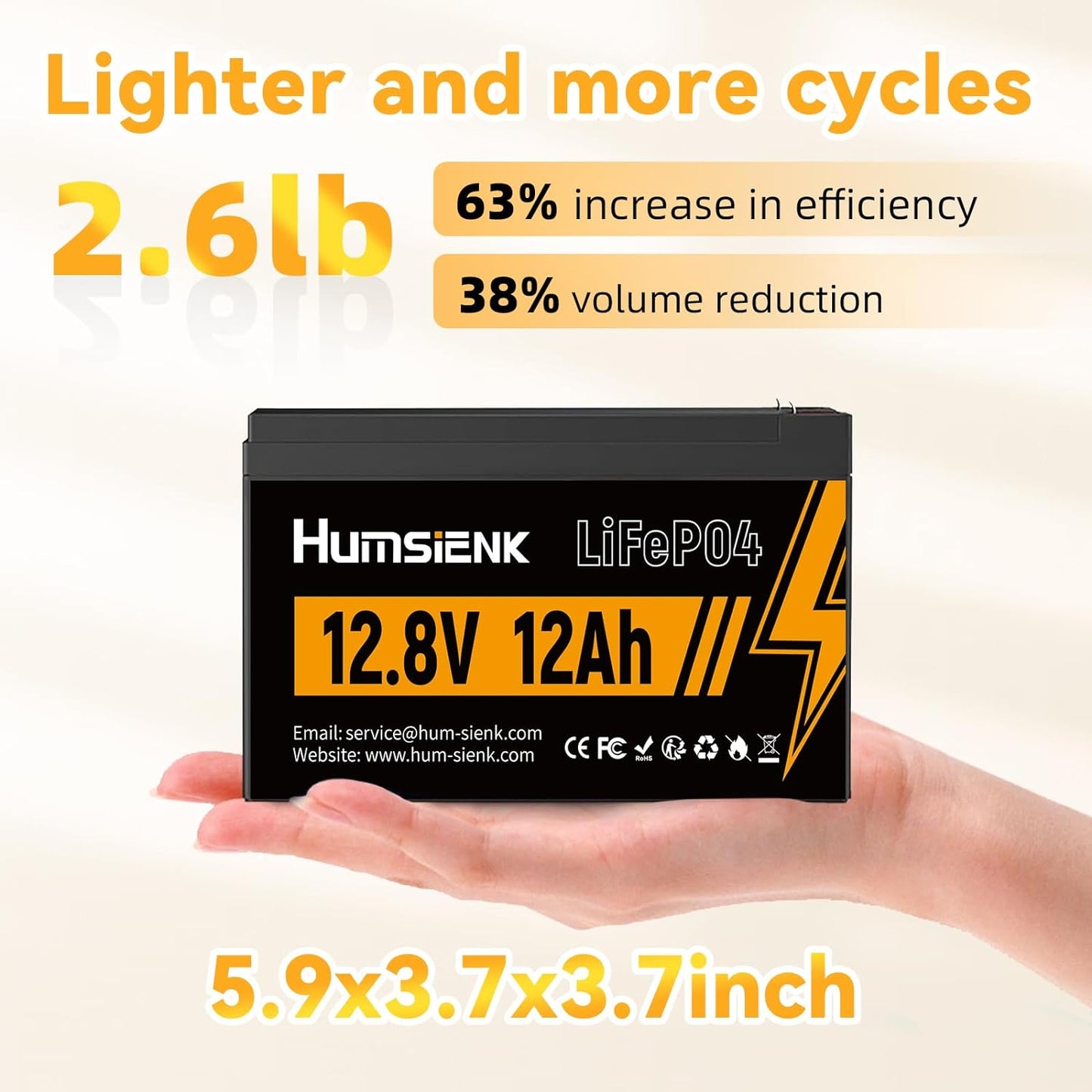 Humsienk 12V 12Ah LiFePO4 Battery