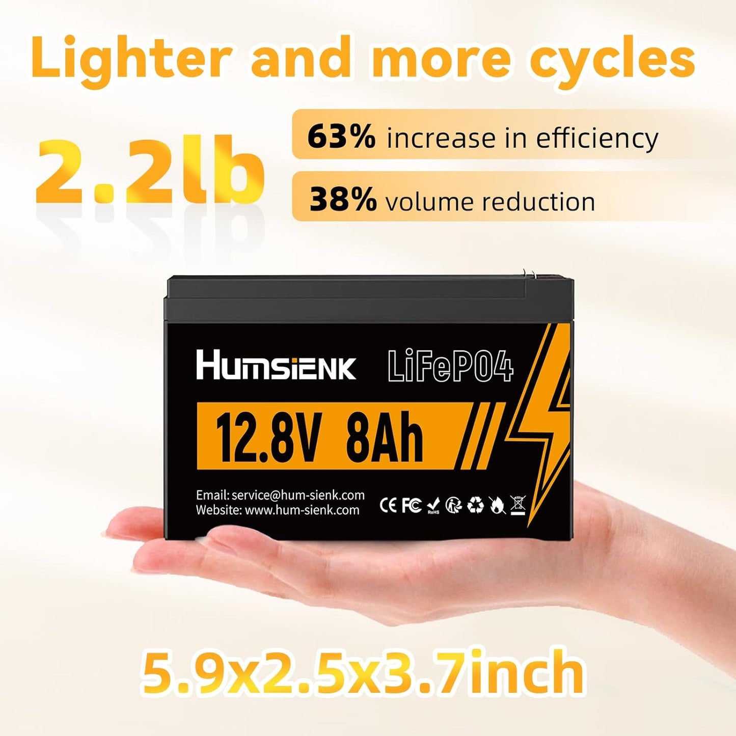 Humsienk 12V 8Ah LiFePO4 Battery