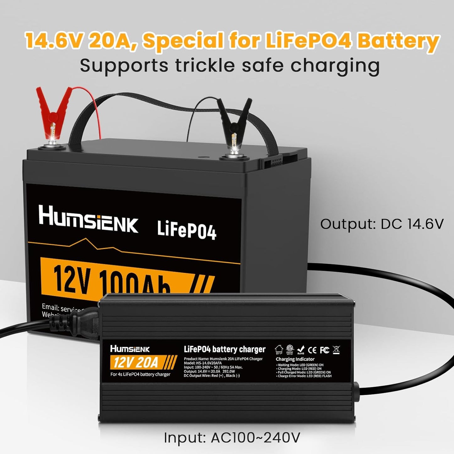 Humsienk 14.6V 20A Dedicated LiFePO4 Battery Charger