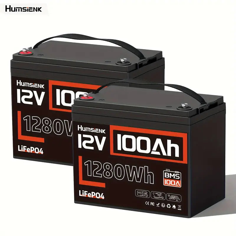 Humsienk 12V 100Ah Group 24 LiFePO4 Battery (2 PACK)