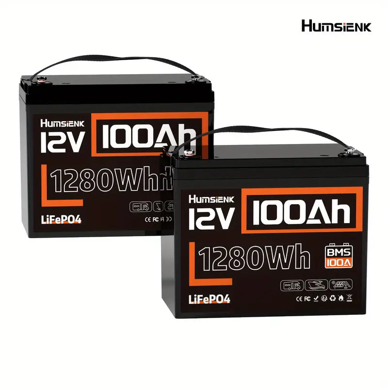 Humsienk 12V 100Ah Group 24 LiFePO4 Battery (2 PACK)