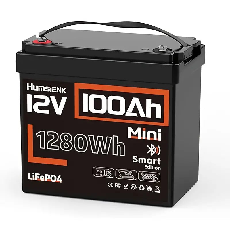 Humsienk 12V 100Ah Mini LiFePO4 Battery with Bluetooth