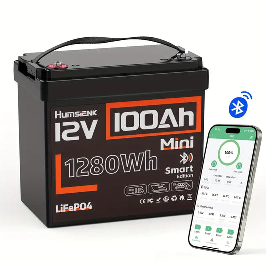 Humsienk 12V 100Ah Mini LiFePO4 Battery with Bluetooth