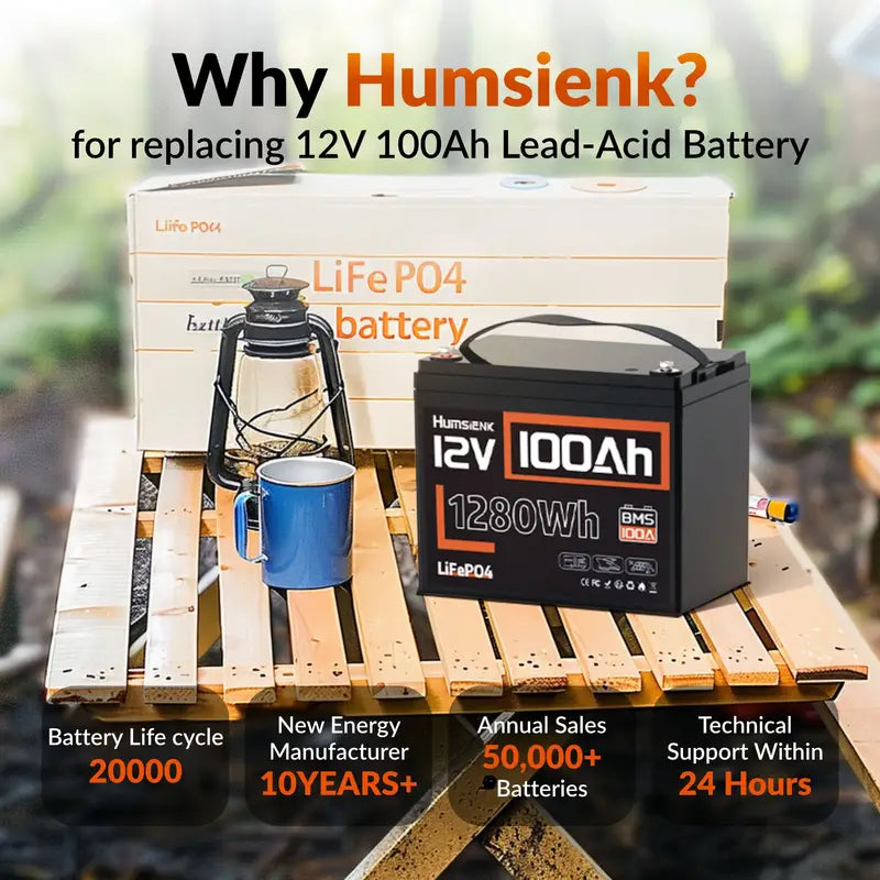 Humsienk 12V 100Ah Group 24 LiFePO4 Battery (2 PACK)